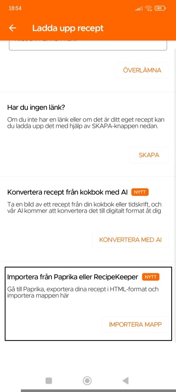 Export Recipes page of Recipe Keeper